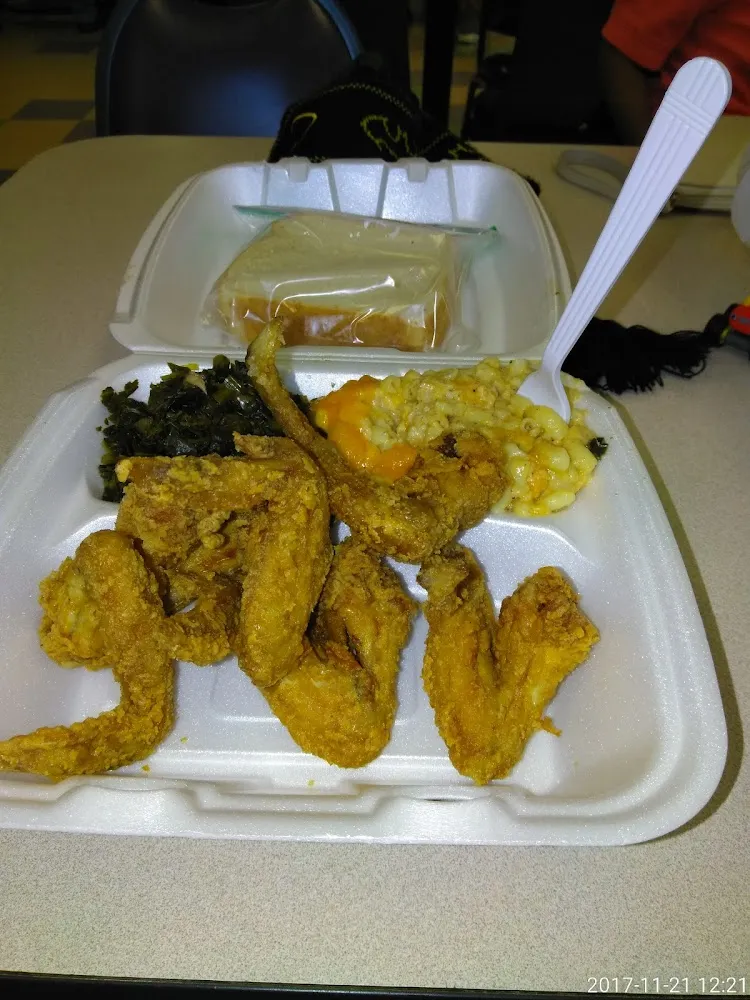 Chicken Wing Dinner and Macaroni and Cheese Greens